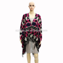 Moda mulheres tribal inverno senhoras jacquard poncho casacos